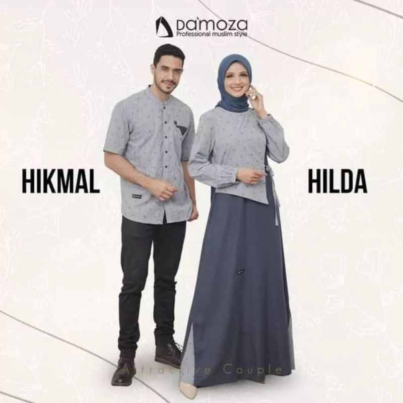 DAMOZA Original Gamis Hilda Koko Couple Set Hikmal Blue Navy Sarimbit Family Lebaran Terbaru 2023