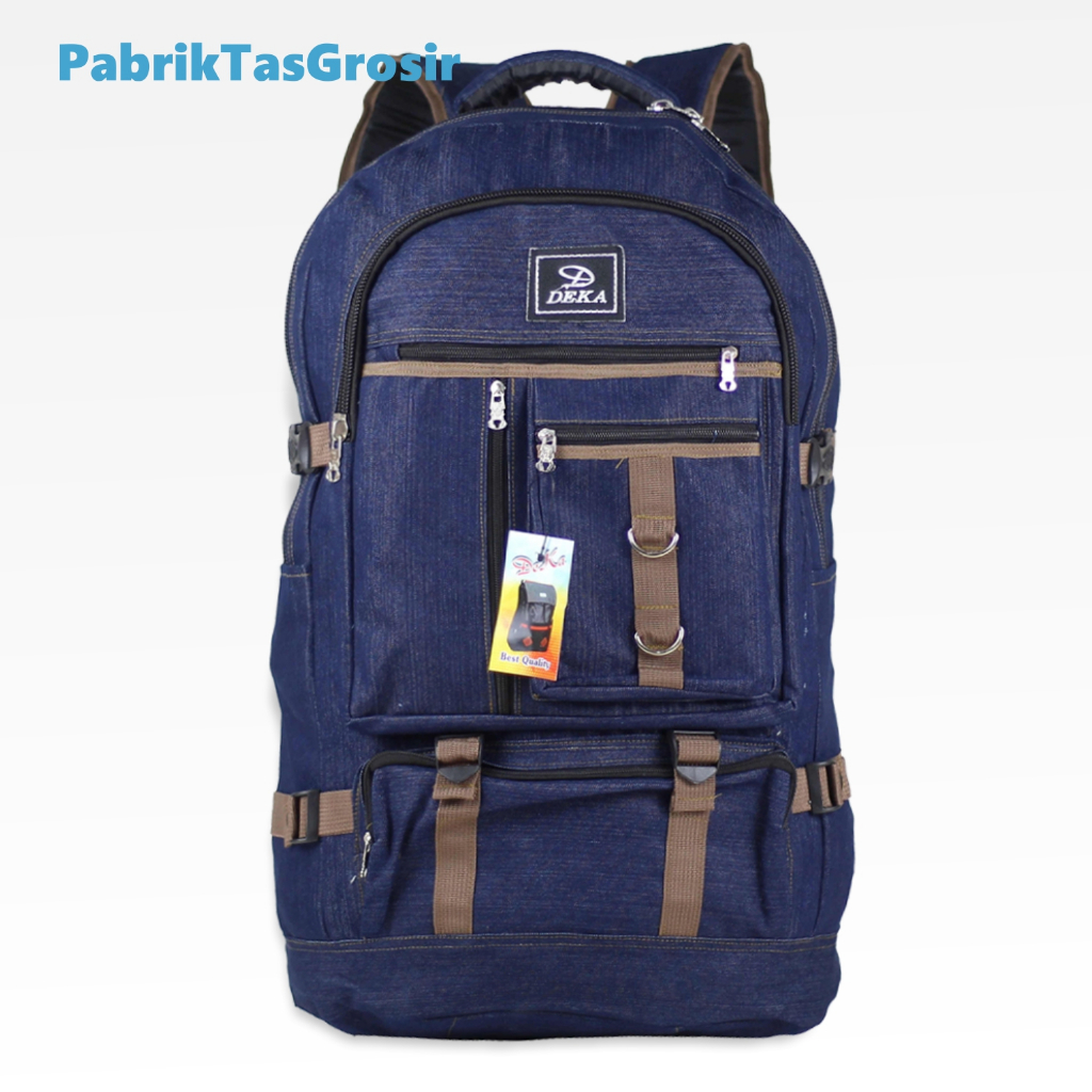 Tas Distro Gunung Deka Pria Carrier 40 liter Kanvas Canvas Jeans Denim Warna Navy Bahan Tebal Kuat Awet Backpack Punggung Jumbo Cowok Muncak Travelling Mudik Awet Berkualitas Keren Muat Banyak Tas Mudik Traveling Muncak Mendaki Outdoor Hiking Naik Gunung