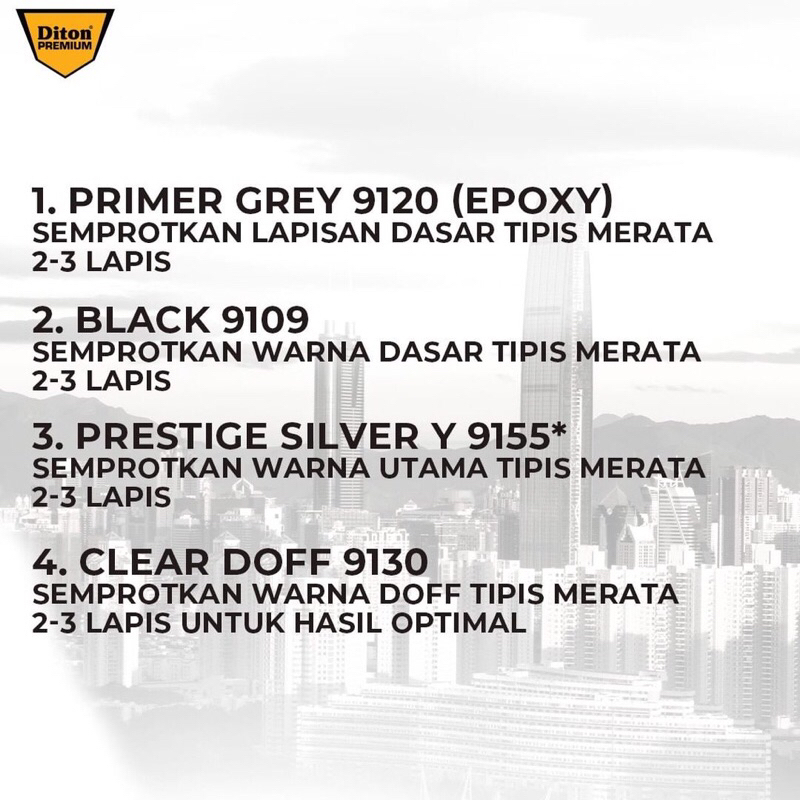Cat Semprot DITON PREMIUM Yamaha Colors  Warna Prestige Silver Y 9155 * Pilox Pilok Kaleng