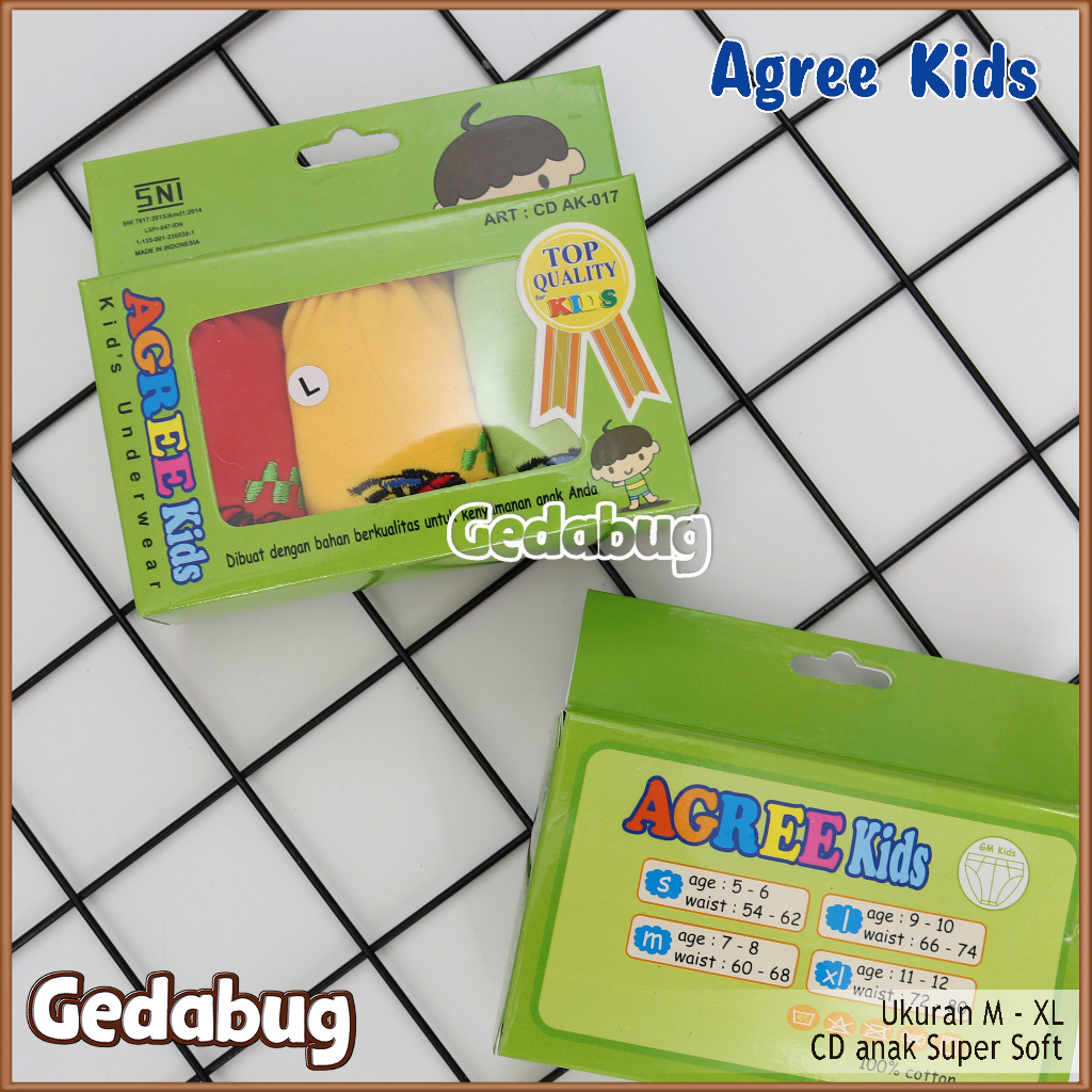 3 Pcs - CD Anak Agree Kids AK 017 | Celana dala anak karet kerut bahan Kain Katun | Gedabug