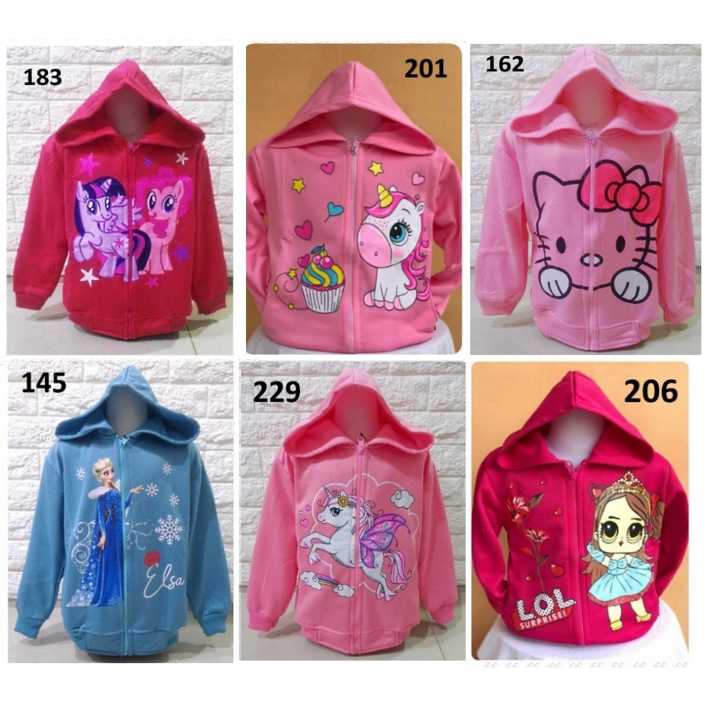 JAKET ANAK PEREMPUAN CEWEK FROZEN, LITTLE PONY, UNICORN, RAINBOW DASH, PINKIE PIE