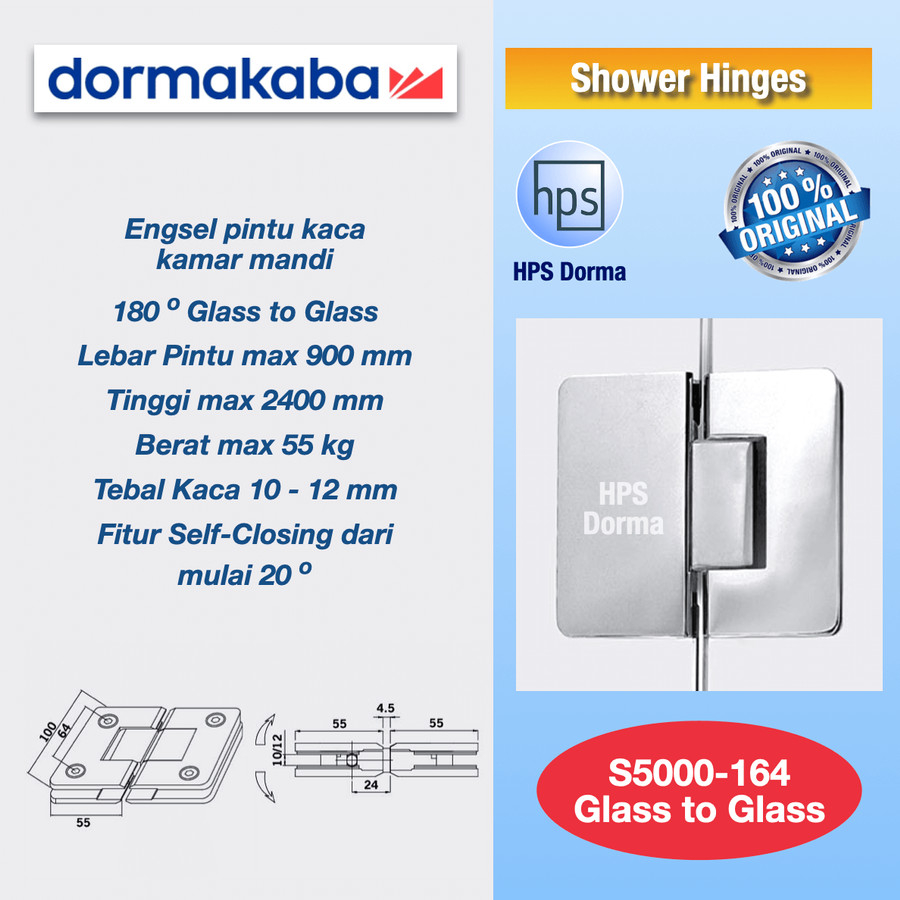 Shower Hinges Dorma S5000-164 Glass to Glass
