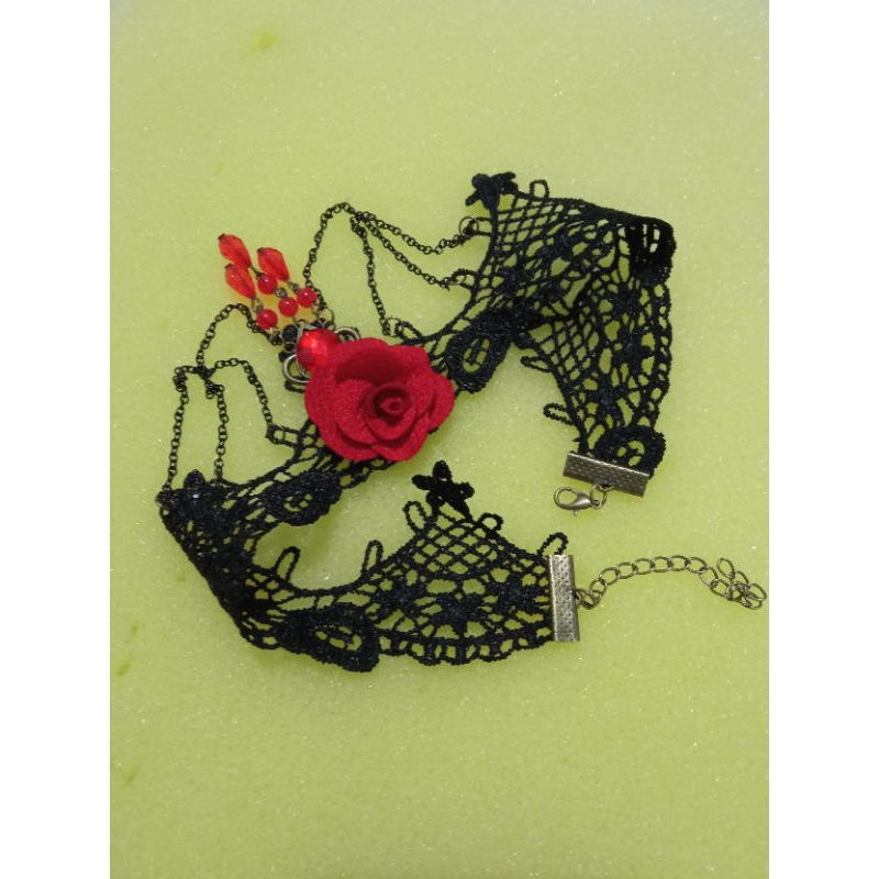 cincin dan.choker retro gothic gelang renda rose