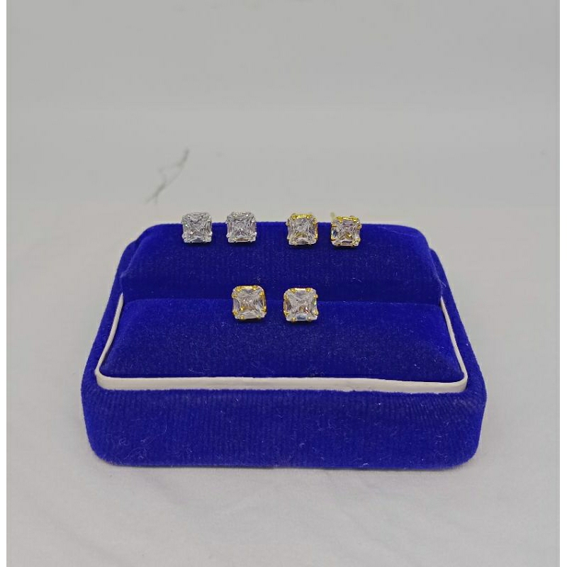 giwang solitaire mp kotak/perak asli silver 925 lapis emas/perhiasan fashion wanita terbaru