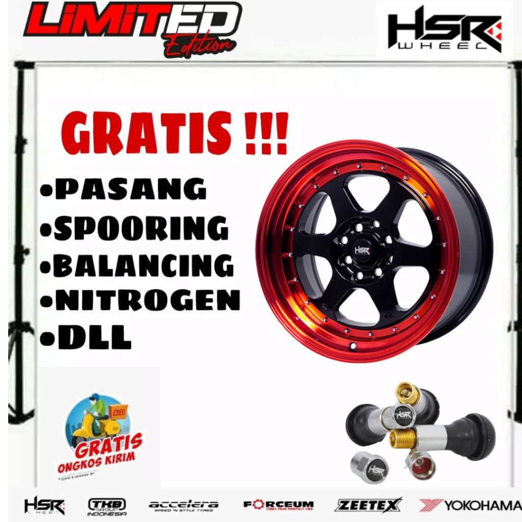 KREDIT VELG MOBIL CELONG RING 16 VELG MOBIL RUMOI HSR R16X75/85 H8X100-114,3 ET35/30 BK/REDL