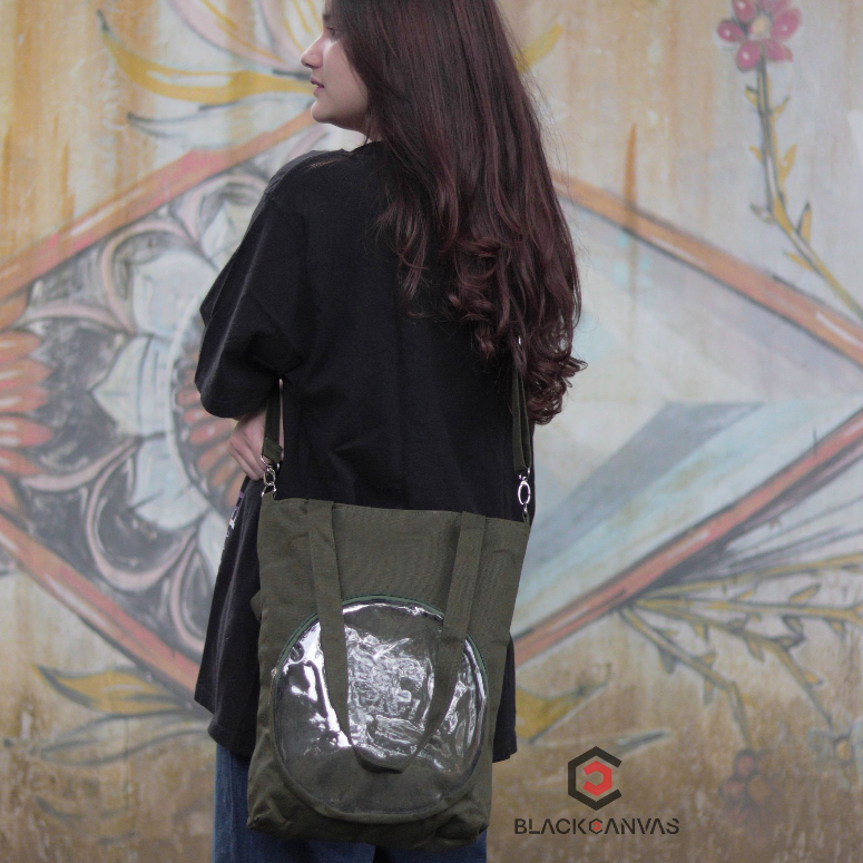 Tas Selempang + Tote Bag Transparan HITAKA.id Canvas Premium 100% Cotton