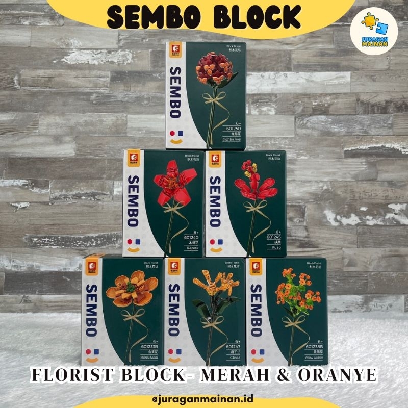 SEMBO BLOCKS Flower Red Orange Series - Bricks Blocks bongkar susun brick block Mainan edukasi anak 