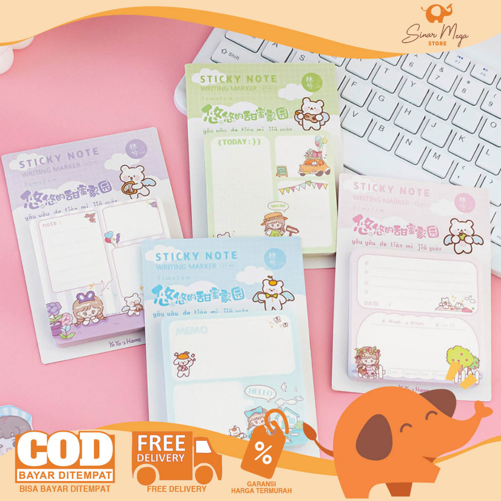 

Yoyo Home Day Planning Sticky Notes / Kertas Memo Tempel Motif Gambar Lucu