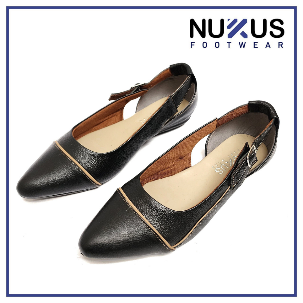 Nukus Sepatu Selop Wanita Kulit Sapi Asli Hitam - BL 01 Hitam