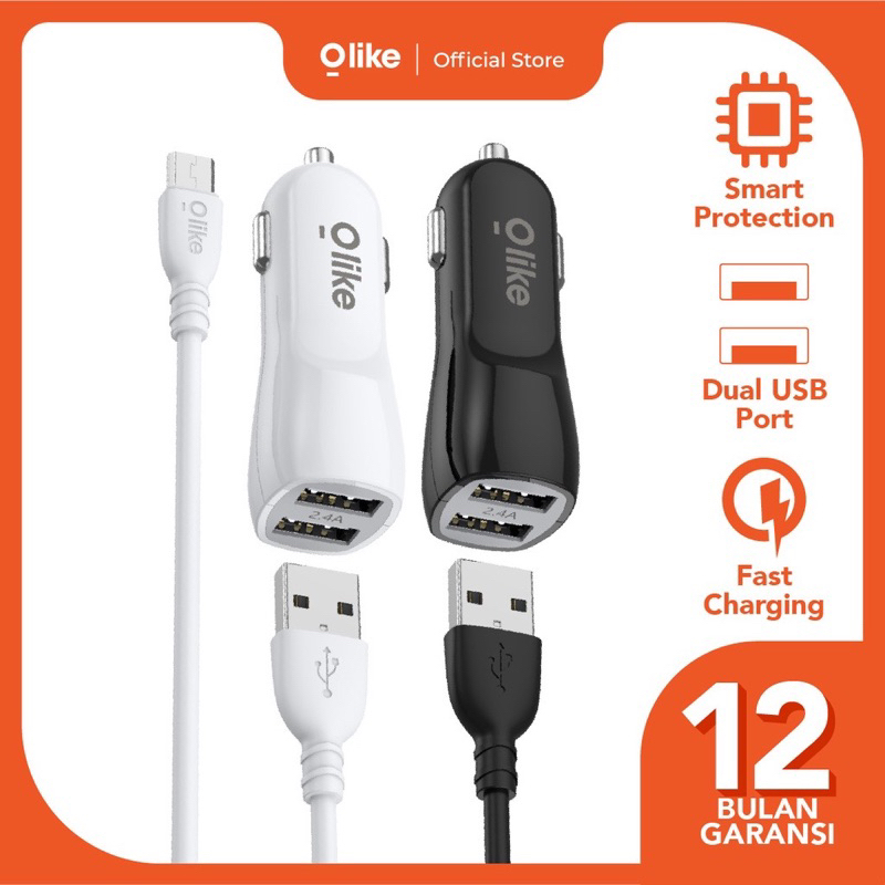 Olike R1 Car Charger Mobil Dual Port USB Fast Charging 2.4A - Garansi 1 Tahun