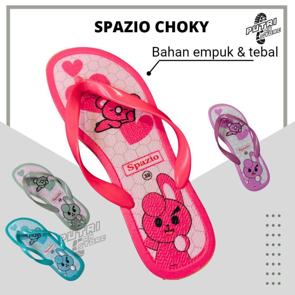 Sandal japit jelly wanita perempuan motif karakter lucu gemes terbaru SPAZIO