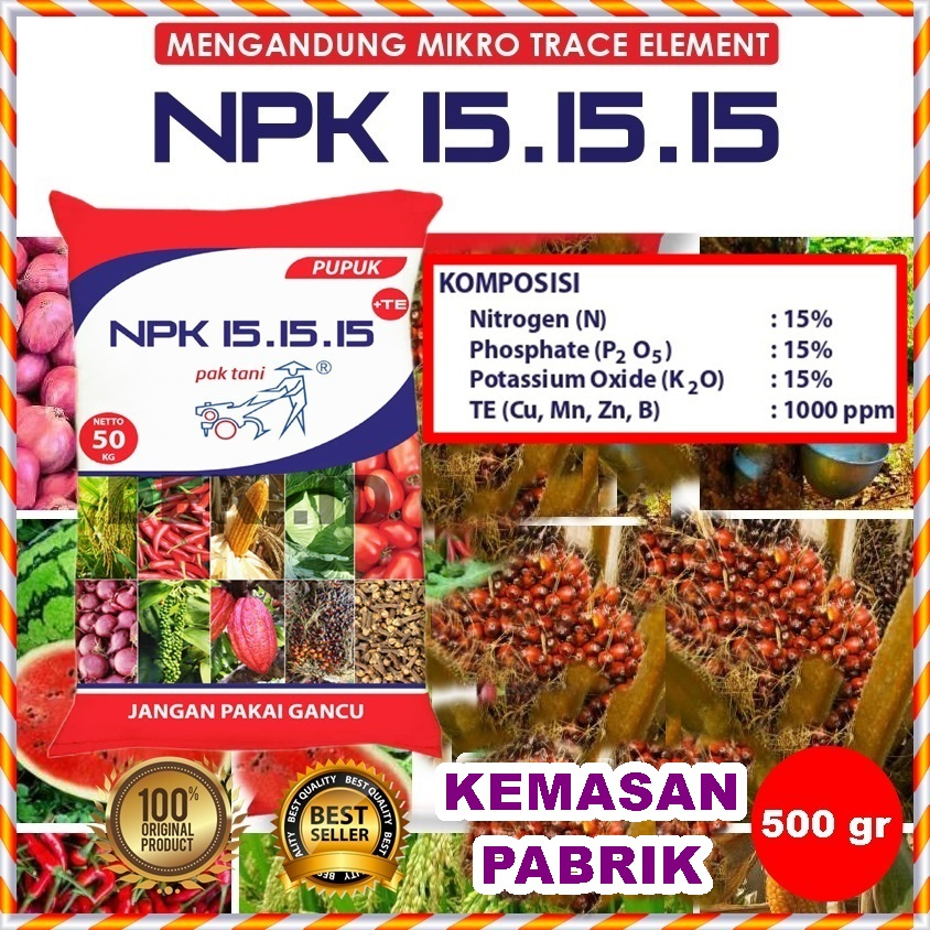 Pupuk NPK 15 15 15 Plus TE Pak Tani 50 Kg Kemasan Pabrik Tanaman Bunga Buah Sayur Hias Anggur Phonska Bonsai Ponska Instant