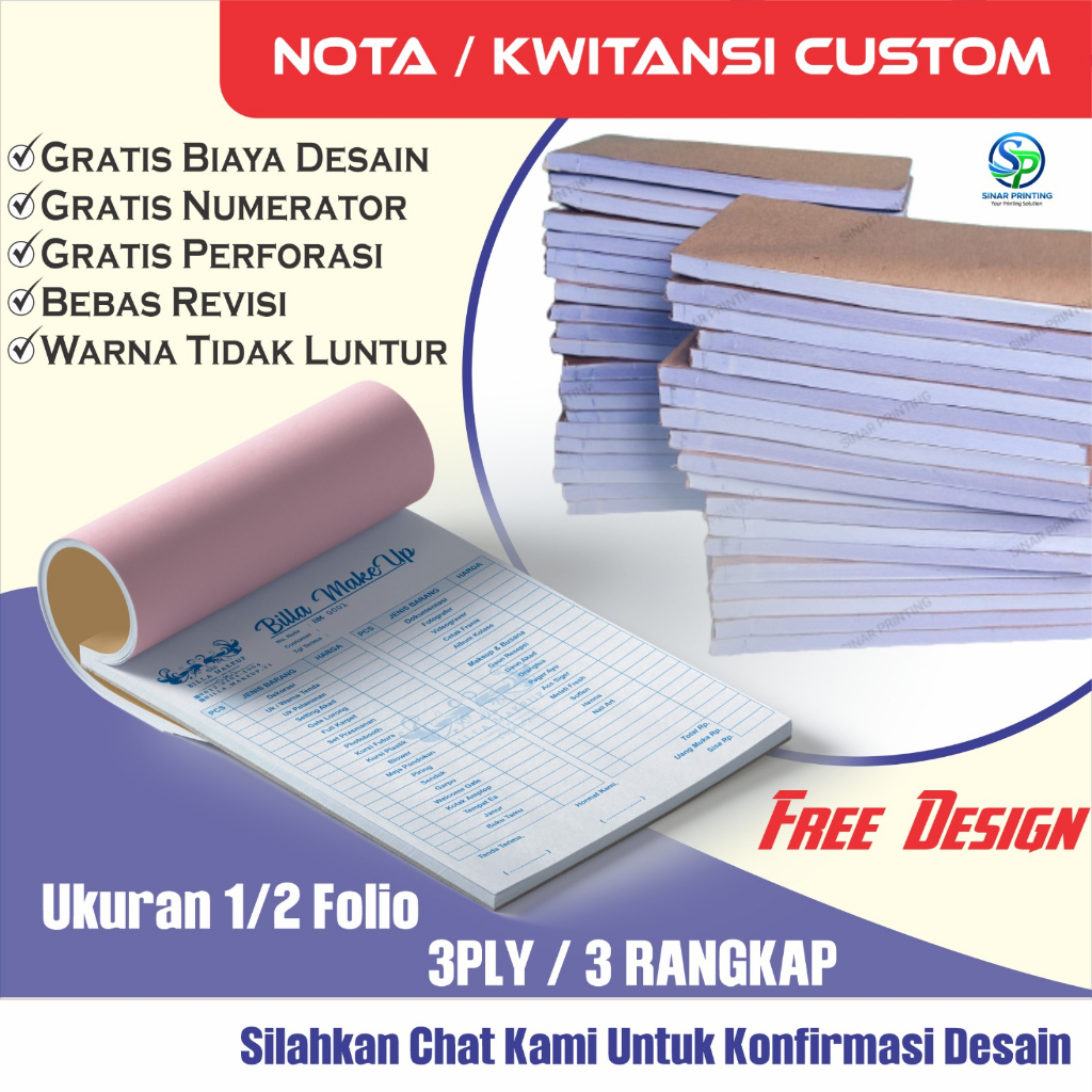 

Cetak Kwitansi Custom Nota Custom 3Ply 3 Rangkap Ukuran 1/2 Folio Free Desain