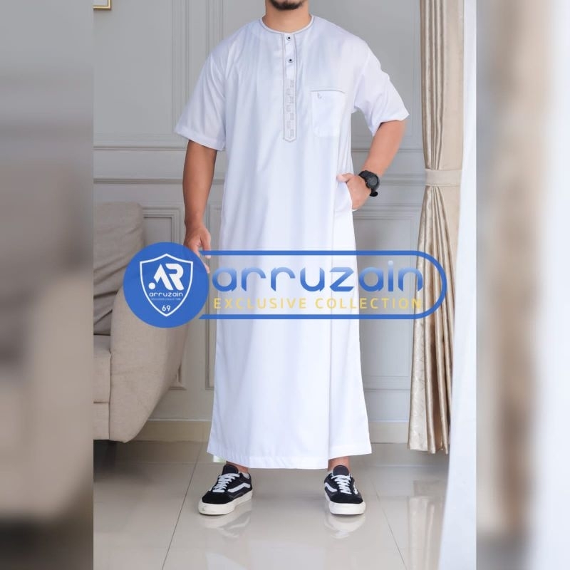 Gamis Pria Oblong Jubah Oblong Tanpa Kerah Polyester Korea Jubah Korea