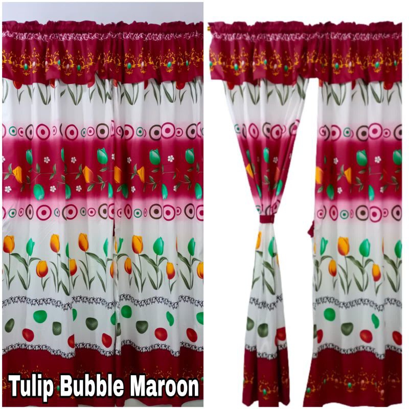 Grosir Gorden Serut Berkualitas Motif Tulip Bubble Maroon