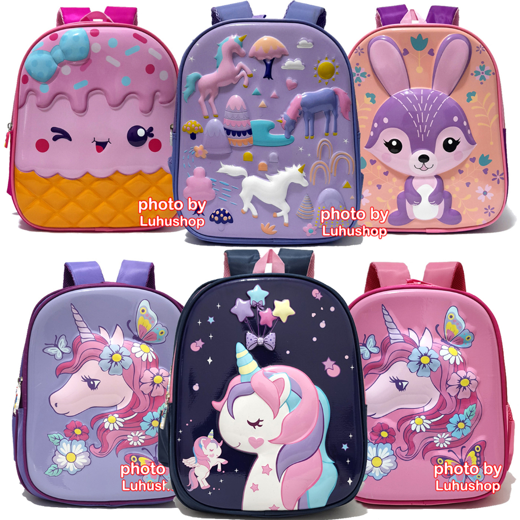 import Tas Glossy SD TK Ransel Anak Sekolah Cewe Perempuan Kuda Unicorn Elsa Timbul LOL Prosen