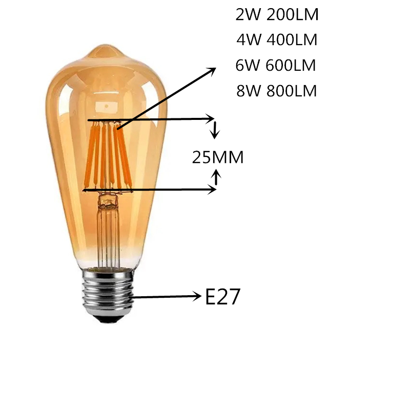 Lampu Bohlam Pijar Filamen Edison E27 Dimmable 220V 4W - ST64 - Golden