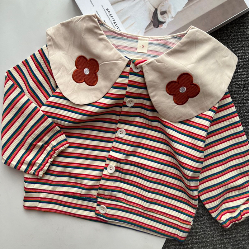 Stripe flower cardi sweater anak