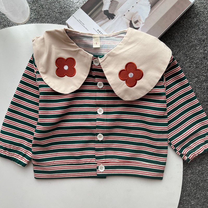 Stripe flower cardi sweater anak