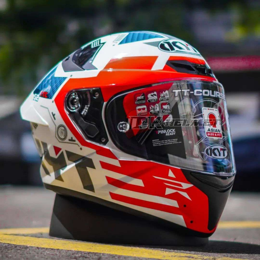 HELM FULL FACE KYT TT-COURSE TTC FUSELAGE RED MOTIF TERBARU 2023 MERAH BIRU PUTIH