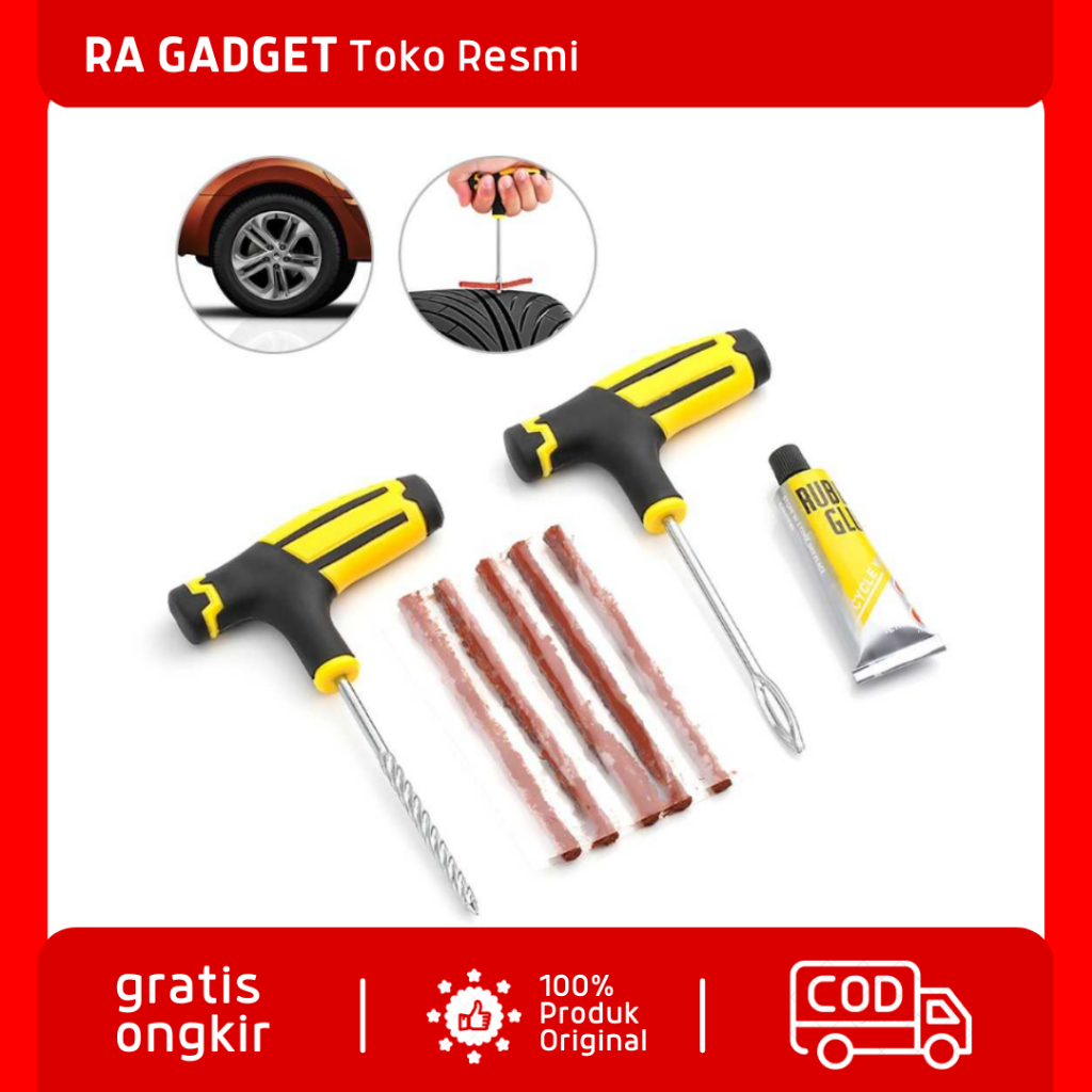 Peralatan Tambal Ban Mobil Sepeda Motor Tubeless Tire Repair Tool Kit Set Lengkap / Alat Penambal Ta