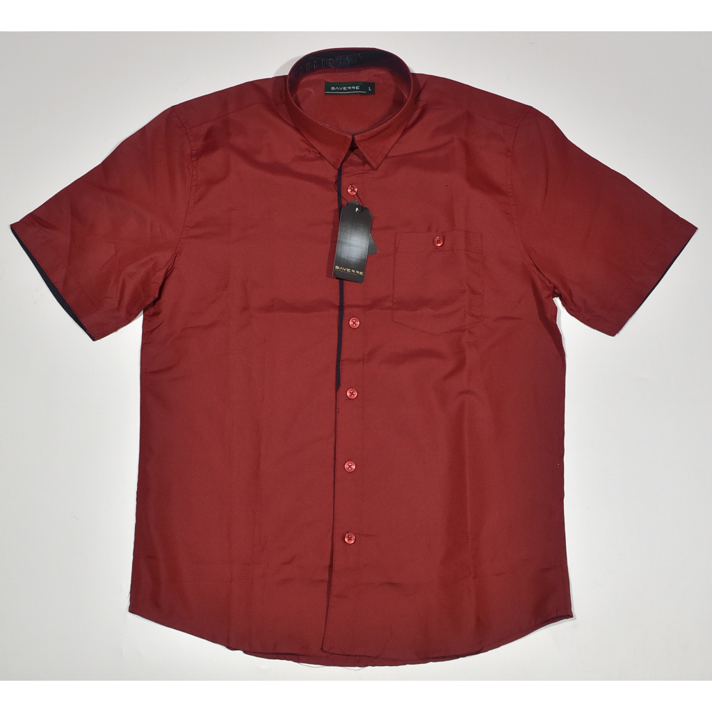 Kemeja Pria BAVERRE Formal Lengan Pendek Merah Motif Slimfit KSB 08