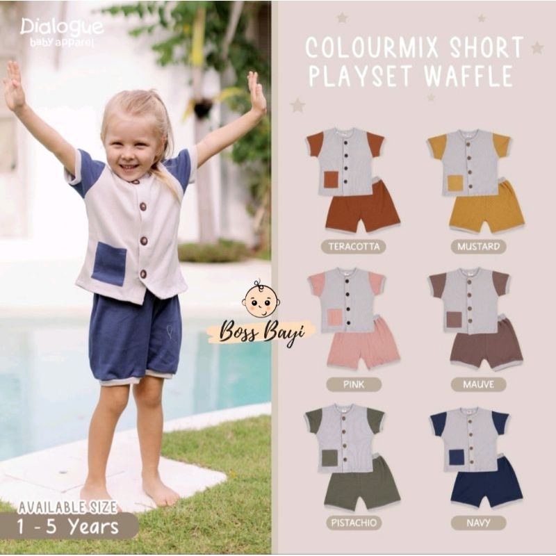 Dialogue Baby Color Mix Short Playset Waffle - DFB0211 DFB0212 (Setelan Anak Baju Lemgan Pendek + Celana Pendek)