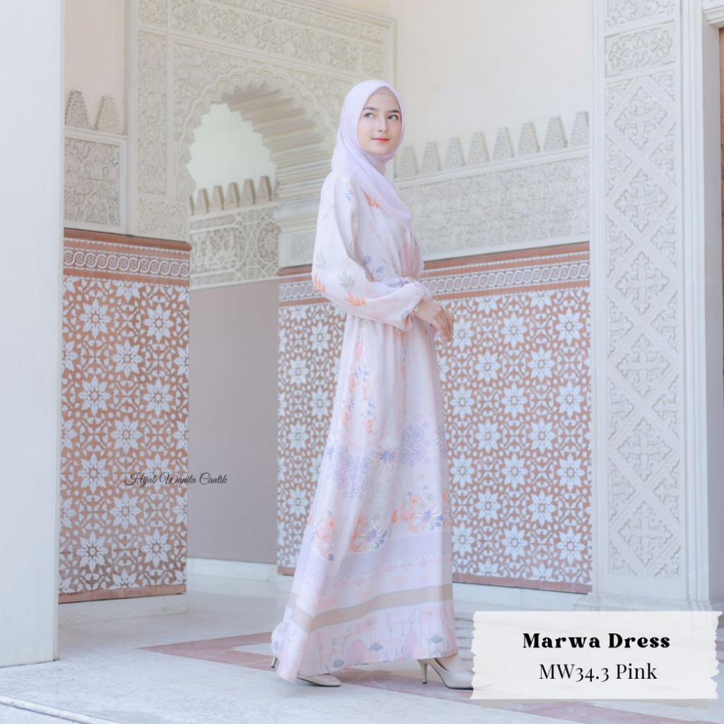 Hijabwanitacantik - Marwa Dress Dewasa MW34.3 Pink | Dress Printing Exclusive | Gamis Motif Premium-Marwa Pink L