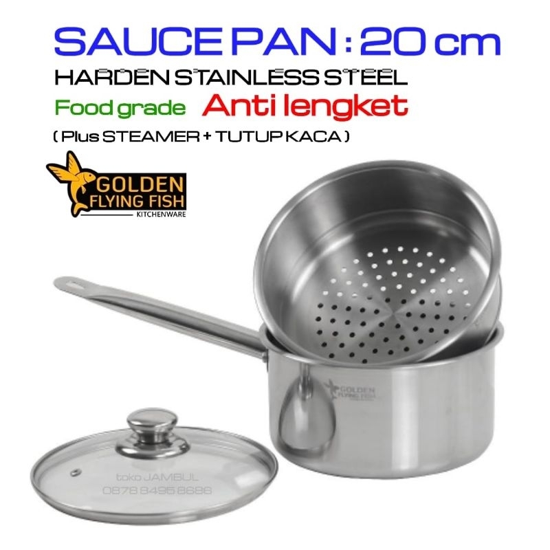 Sauce pan 3 in 1 stainless steel golden flying fish 20 cm