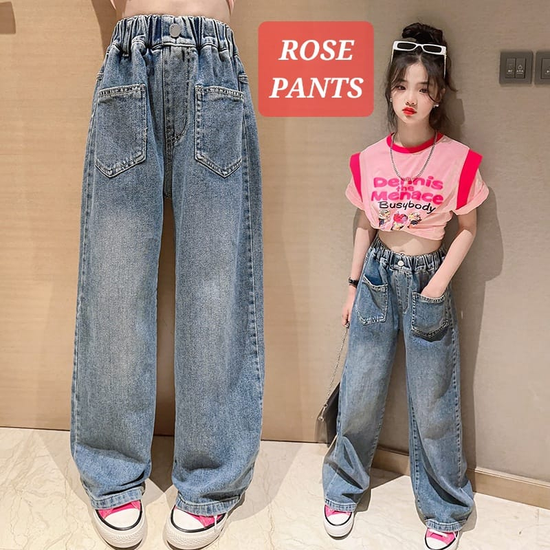 ROSE PANTS CELANA PANJANG JEANS JINS ANAK REMAJA CEWEK KOREA KPOP IMPORT