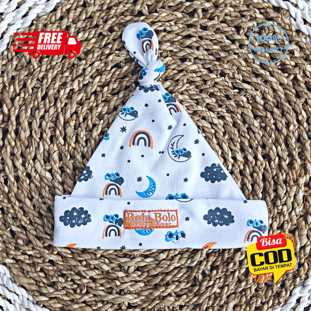 SALE 7.7 Serian Navy - 3 Pcs Topi Kupluk Bayi Baru Lahir Topi Bayi Newborn 0 - 3 Bulan Navy SERIES merk SNI Bolo - Bolo