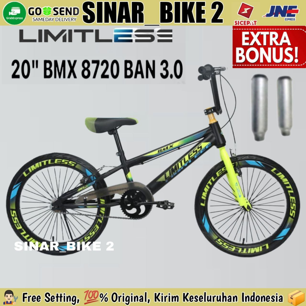 Sepeda BMX Anak Laki Laki Ukuran 20 Inch BMX Limitless 8720  Ban 3.0 Ban Warna