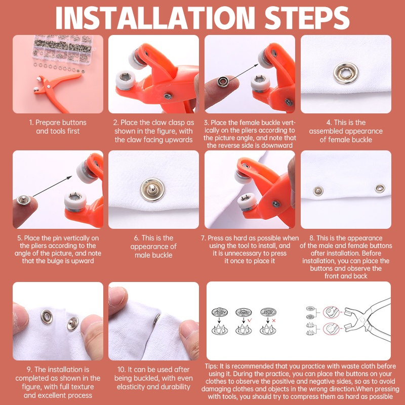 MAANGE Tang Pengencang Kancing Snap Peralatan Menjahit Gesper Lima Cakar Berongga Gesper Logam Kancing Pakaian Set Tang Pengikat