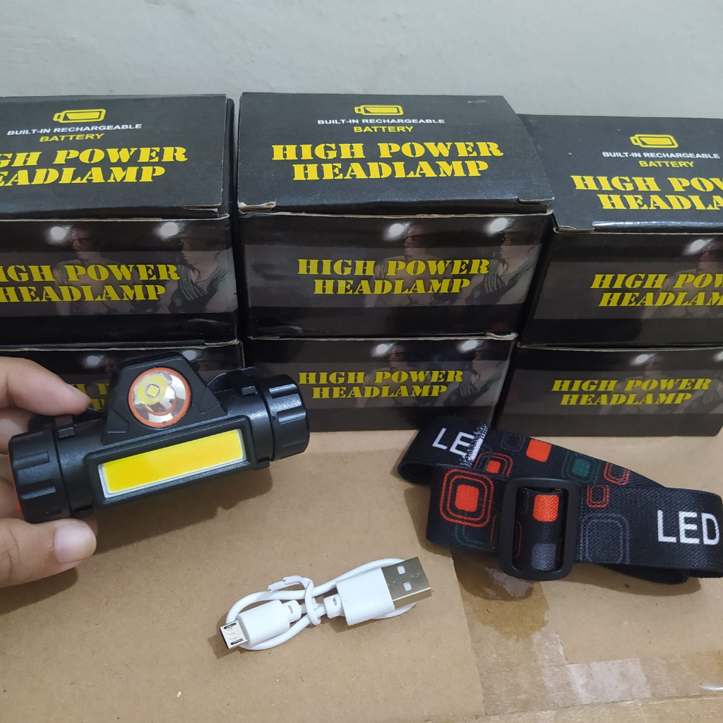 Senter Kepala LED COB Recharger 2in1 Headlamp COB RECHARGER LED