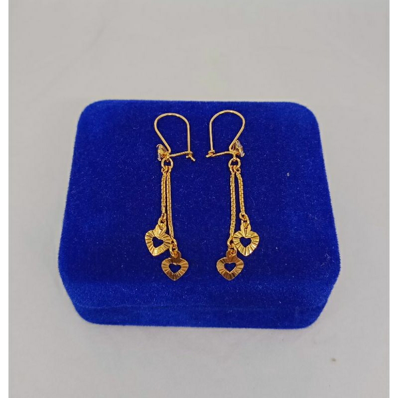 anting kait rumbay+2 love ukir/perak asli silver 925 lapis emas/perhiasan fashion wanita terbaru