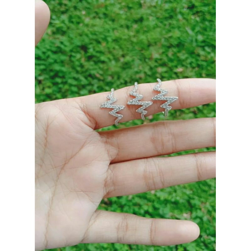 cincin zigzag mata putih/perak asli silver 925 lapis emas/perhiasan fashion wanita terbaru