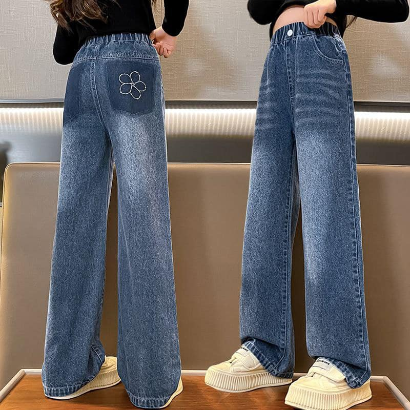 Celana Panjang Jeans Anak Remaja Cewek Impor Flower Mutiara