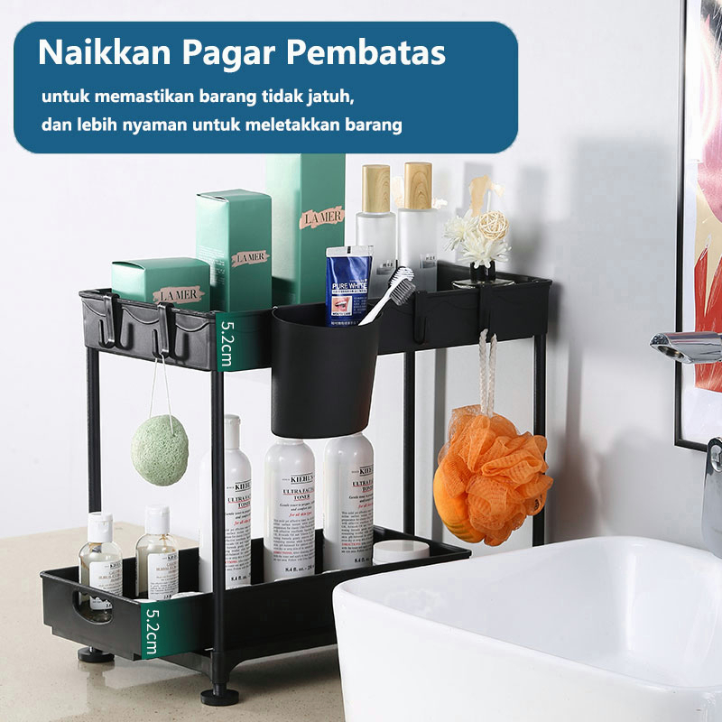 Dapur Rak Kabinet Lemari Geser Keranjang Rak Penyimpanan Laci Rak Dapur Organizer 2 Lapisan