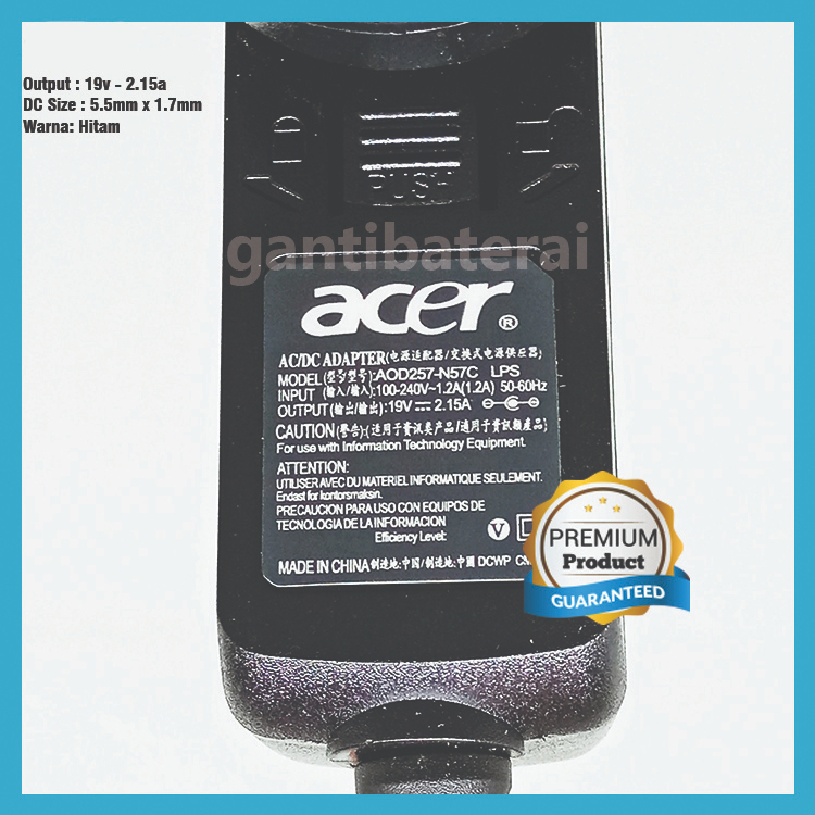 ORI Adaptor Charger Acer Aspire One Happy Happy2 19V - 2.15A