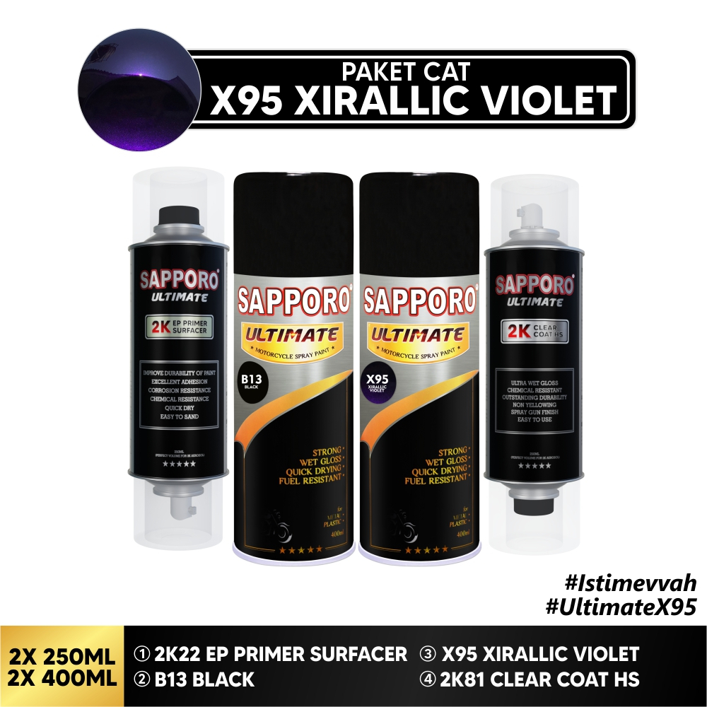 Paket Cat X95 Xirallic Violet / Sapporo Ultimate / Cat Spray Semprot Aerosol Terbaik