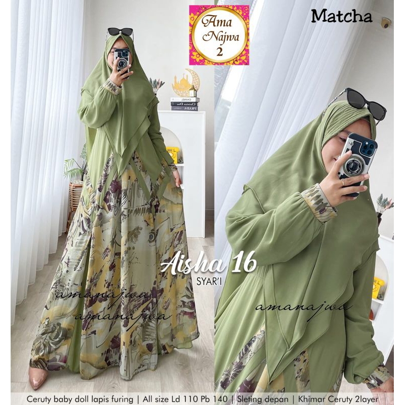 AISYAH SYARI 16 /GAMIS SYARI JUMBO MOTIF LD 110 PESTA PARTY DRESS PREMIUM CERUTY BABYDOLL MUSLIM MOD