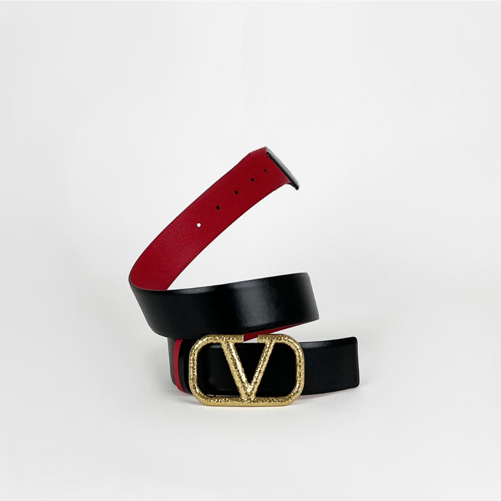 VLTN VLOGO Reversible Leather Belt 4cm Black Red GHW