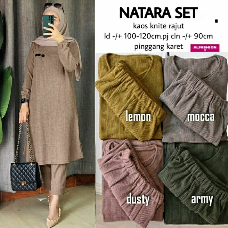 Natara Set, SETELAN TUNIK POLOS CANTIK MODIS FIT XXL BAHAN KAOS KNITE RAJUT IMPORT TERMURAH OOTD KEKINIAN TERLARIS