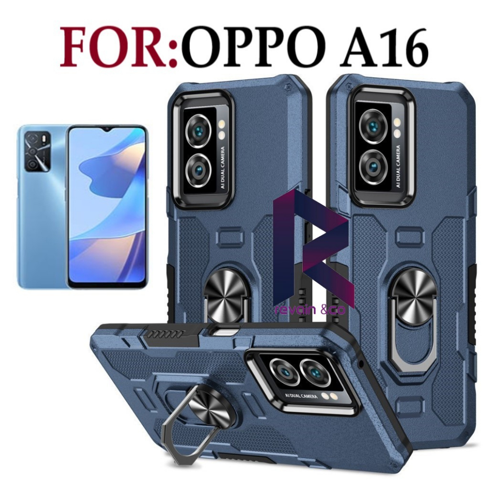 Case Armor OPPO A16 Iring Cincin Magnetic Kesing Hp Protect kamera Premium Hard Case Standing Robot Pelindung Kamera