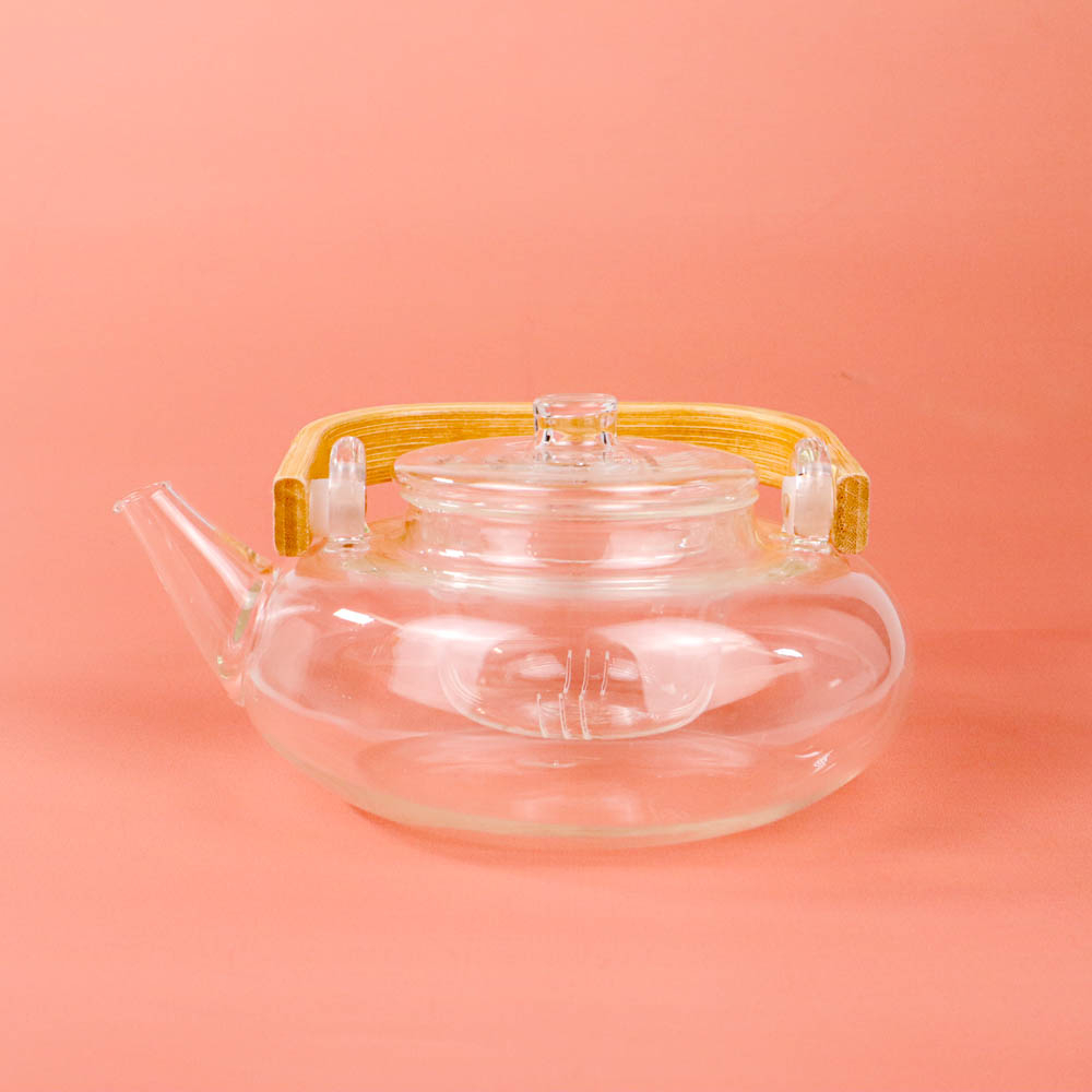 One Two Cups Teko Pitcher Gagang Kayu Glass Teapot Japanese Style 800 ml - 8CV101 - Transparent