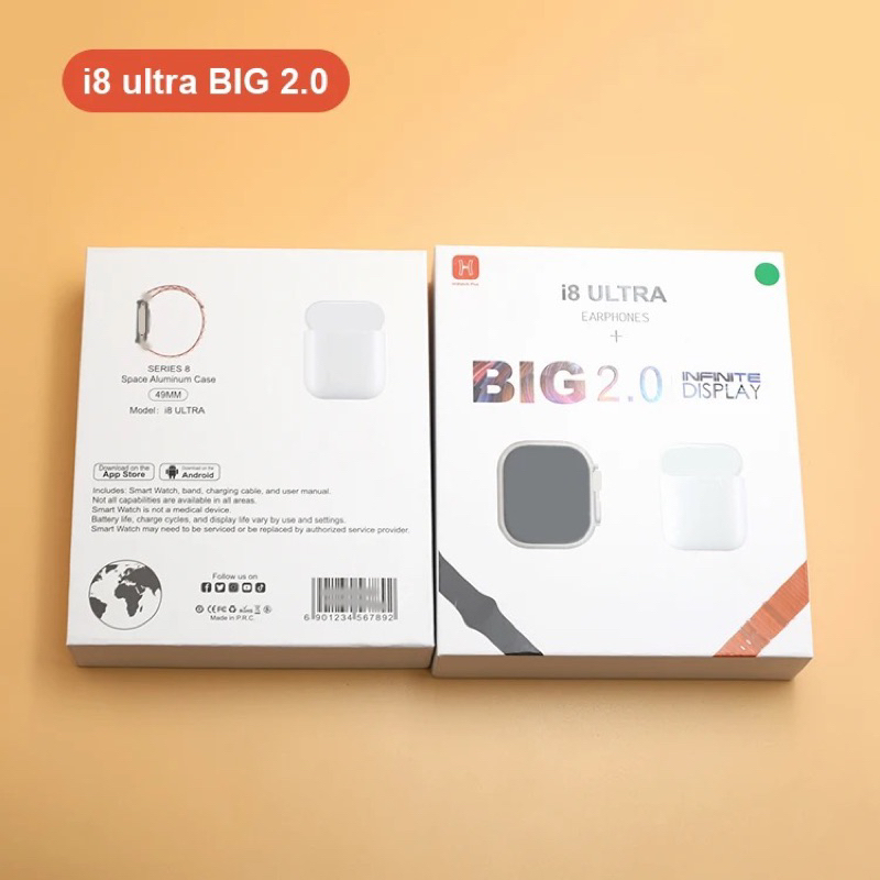 Smartwatch I8 S8 ULTRA Series 8 ULTRA Original + Ipods Paket Komplit 2 Tali Ocean dan Strap Silicone BIG Screen 2.0 Inch