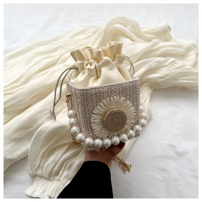 Drozenb Sunflower Pearl Slingbag Tas Anyaman Sintetis Slingbag Korea Pearl