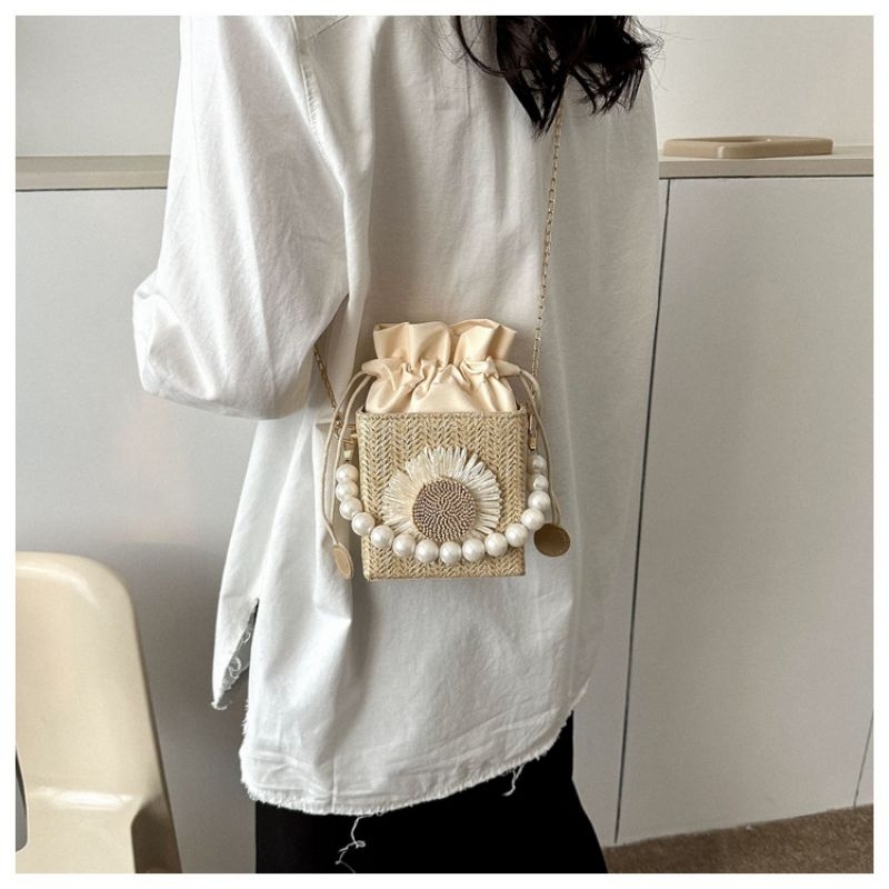 Drozenb Sunflower Pearl Slingbag Tas Anyaman Sintetis Slingbag Korea Pearl