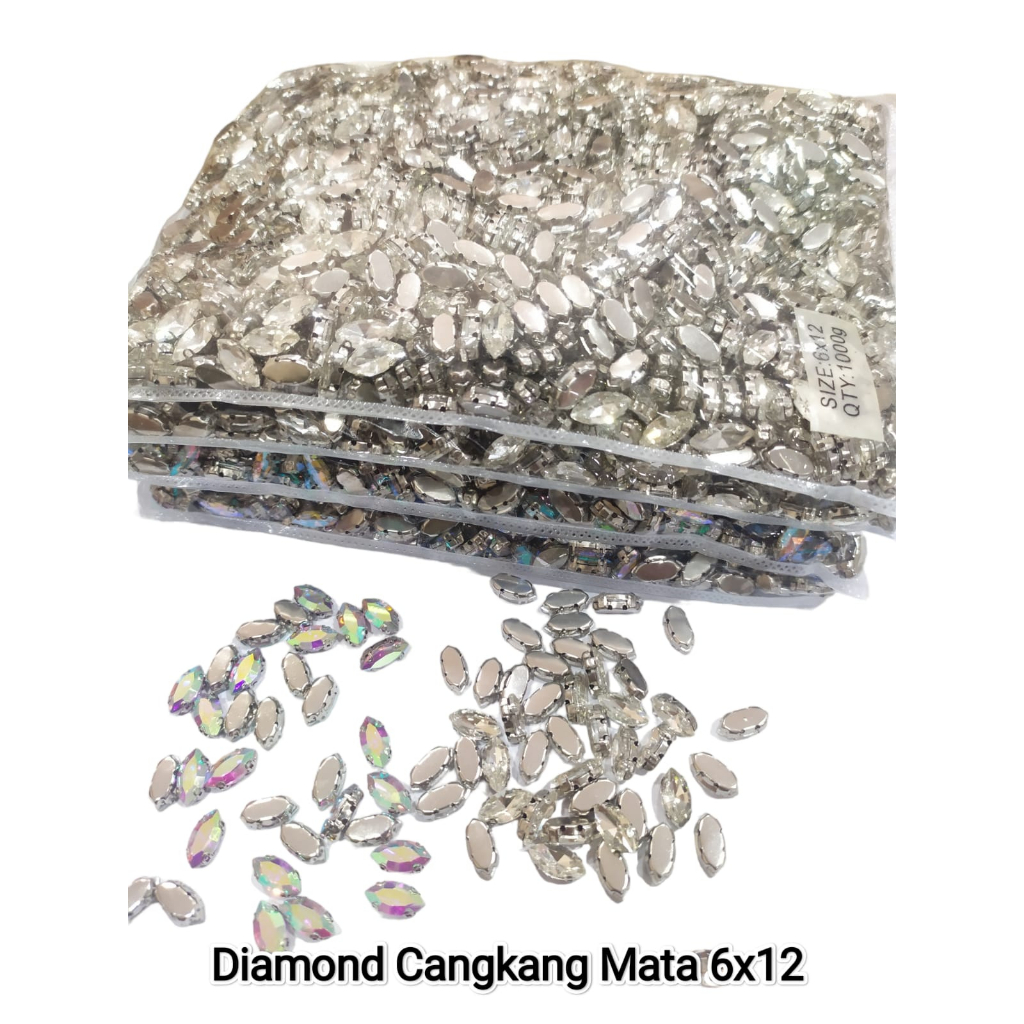 DIAMOND CANGKANG / Permata Cangkang Mata 6x12 Grade A Kaca, 1000 pcs [Grosir]