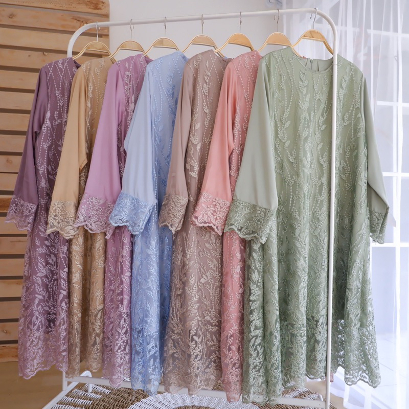 Lunna Set Armani Silk Tulle Bordir || Long Tunik + Celana || Armani Silk Original || Kondangan Set